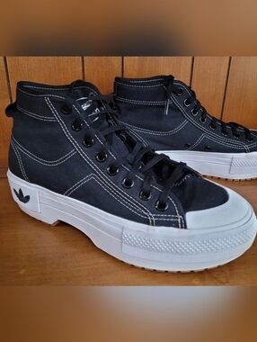 Adidas Nizza Trek Black White GZ8857 Platform Hi Top Canvas Sneakers Women's 8.5